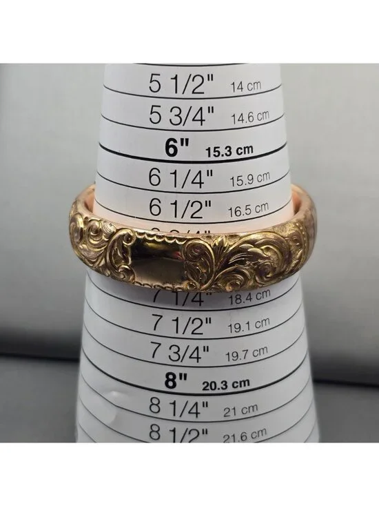 Victorian Gold Filled Scrolled Hinged Bangle Bracelet 7" Heavyweight Signed 37g - Picture 13 of 16